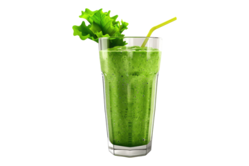 Glass of fresh green smoothie isolated on transparent background