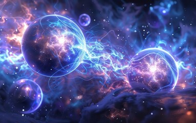 A unique display of spherical electrical phenomena in shades of blue and purple