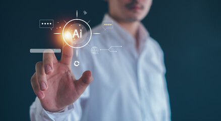 Ai technology.  AI Learning and Artificial Intelligence Concept,Using command prompt for generates something, Futuristic technology transformation.