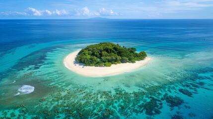 Tranquil Island Escape: Aerial Shot of Deserted Sandy Beaches and Gentle Azure Waves Perfect for Serene Getaways