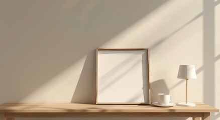 Interior background mockup of a blank wood quad vertical frame