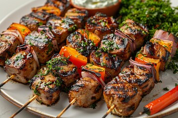 Grilled Skewers with Peppers, Onions, and Herbs