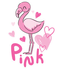 Flamingo, vector illustration, hand drawn print, pink color