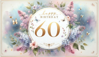 Elegant 60th birthday card with flowers and butterflies, celebrating a milestone with style.