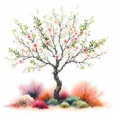 Fototapeta premium watercolor painting of ornamental flower tree on white background