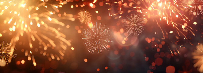 Obraz premium Awesome Fireworks and bokeh panorama