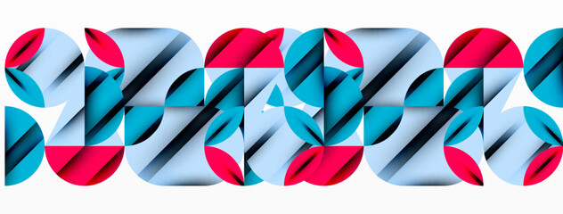 Obraz premium Circle, square and flower petal geometric background. Round shapes composition for wallpaper, banner, background or landing