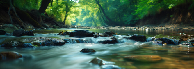 Fototapeta premium Clear water cascading down a mountain stream