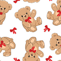 Cute Teddy Bear pattern seamless, vector illustration Hand Drawn Cute print design