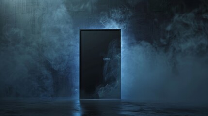 Lightbox template for 3d render poster mockup on black wall with backlight.
