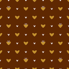 Seamless vector pattern with graphic hearts on a brown background
