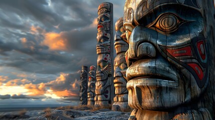 Towering Totems Unveil Ancestral Wisdom A Captivating 3D Cinematic Depiction of Indigenous Cultural Heritage