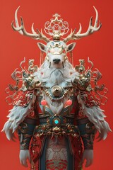 Fototapeta premium Majestic Celestial Stag in Exquisite Mythical Armor Cinematic Fantasy 3D Rendering
