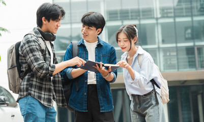 Portrait image of a group of Asian students at university.