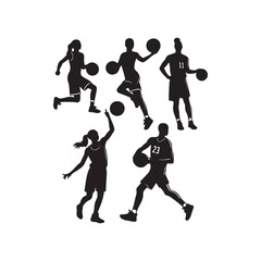 Art & Silhouettes of Basketball Players, Sport Men, Collection, Silhouette, Jump, Run, Ball, Lifestyle, Playoff, Dynamic, Player Illustration, Sport Silhouette