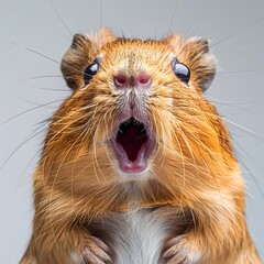 Curious and Excited Guinea Pig Face Shows Surprised Expression on White Background with Style
