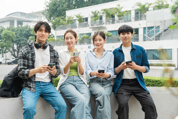 Portrait image of a group of Asian students at university.