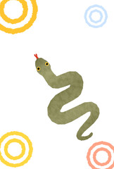 2025年巳年の和風年賀状、蛇と和柄の蛇の目模様