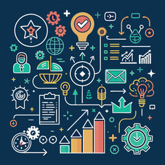 Collection of growth and success line icons. Large assortment of UI icons in a flat style. Pack of thin outline icons.
