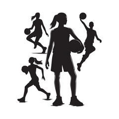 Art & Silhouettes of Basketball Players, Sport Men, Collection, Silhouette, Jump, Run, Ball, Lifestyle, Playoff, Dynamic, Player Illustration, Sport Silhouette