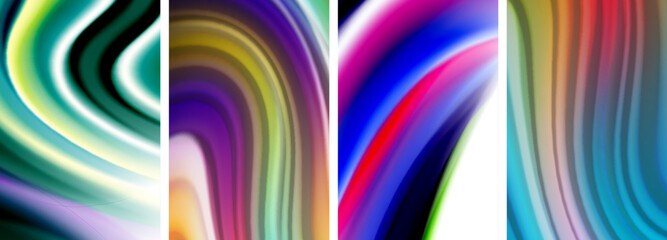 Rainbow color liquid. Wave lines poster set for wallpaper, business card, cover, poster, banner, brochure, header, website