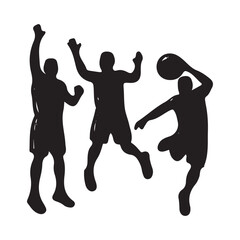 Art & Silhouettes of Basketball Players, Sport Men, Collection, Silhouette, Jump, Run, Ball, Lifestyle, Playoff, Dynamic, Player Illustration, Sport Silhouette