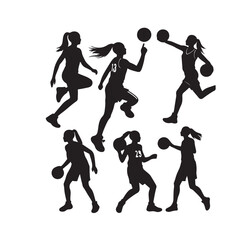 Art & Silhouettes of Basketball Players, Sport Men, Collection, Silhouette, Jump, Run, Ball, Lifestyle, Playoff, Dynamic, Player Illustration, Sport Silhouette
