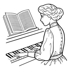 Vector illustration with girl playing on piano