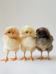 Fototapeta premium Three baby chicks standing next to each other