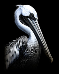 Pelican Bird black background