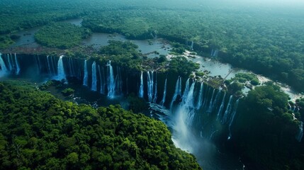 aerial view of a beautiful waterfall surrounded by forest