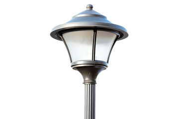 Elegant outdoor black lamp post with frosted glass, perfect for garden or street lighting, isolated on transparent background.