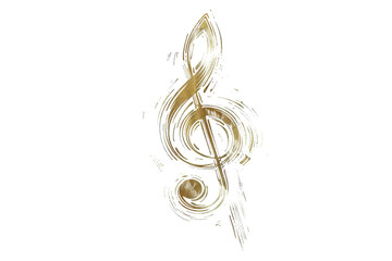 Elegant golden treble clef symbol on a transparent background, perfect for music-related designs, themes, and creative projects.