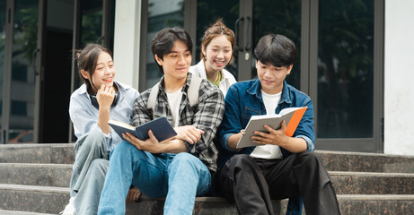 Portrait image of a group of Asian students at university.