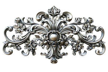 Intricate silver ornamental design with floral and scroll motifs, perfect for decorative, artistic, or historical purposes in home or graphic design.