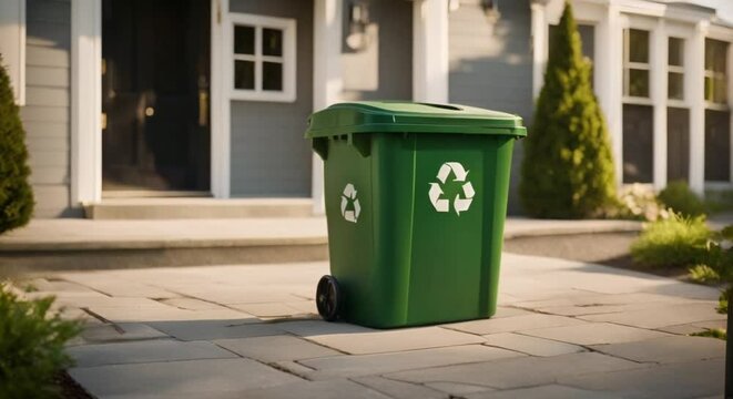 green recycling bin at the end of the driveway