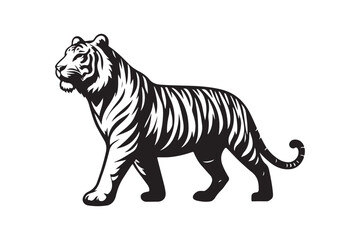 Black tiger walk silhouette vector with white background