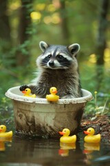 close-up of a raccoon washing itself. Selective focus