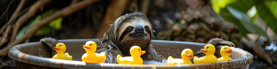 Fototapeta premium sloth washing close-up. Selective focus