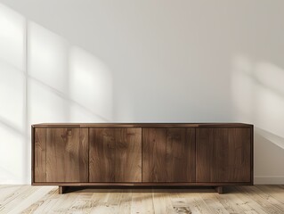 Minimalist room with dark wooden cabinet
