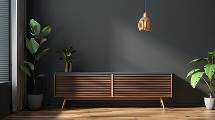 Dark Gray Room with Wooden Furniture