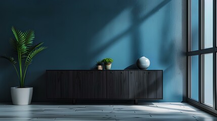 Minimalist Room with Dark Wooden Cabinet