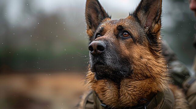 Professional German Shepherd Training Session in Disciplined Atmosphere on Overcast Day