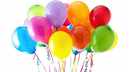 A bunch of colorful balloons floating on a white background.