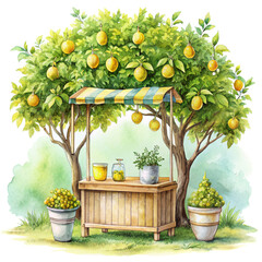 Fresh Watercolor Lemonade Stand | Lemon Drink | Hand-Drawn Style | Transparent Background PNG | Clipart