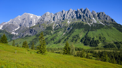 Fototapeta premium The Hochkoenig mountain on a sunny day in summer
