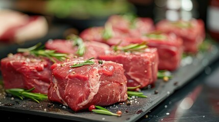 fresh meat in the shop window. Selective focus