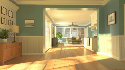 Interior of a modest American suburban house