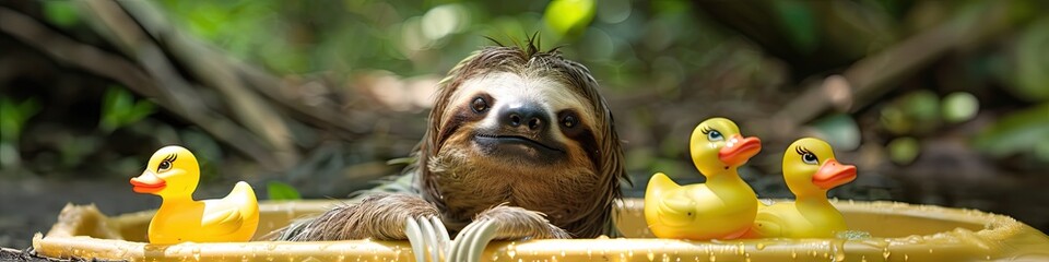 Naklejka premium sloth washing close-up. Selective focus