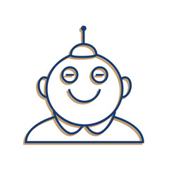 Obraz premium robot circle head with smiling expression. icon or logo. outline style design. suitable for artificial intelligence, cyborgs, brands, etc. vector design template